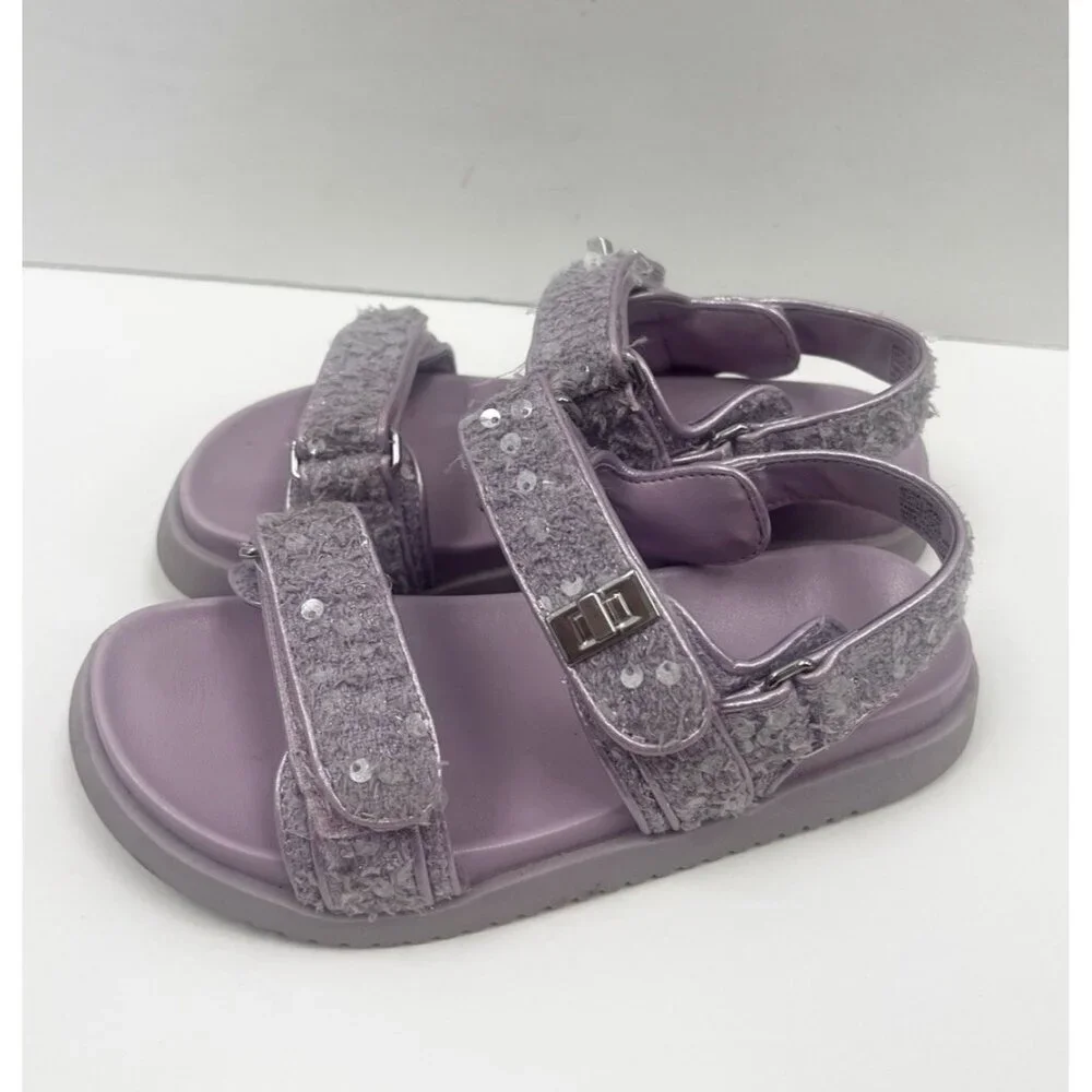 Steve Madden girls Mona flat sandal Sparkle-Covered Sequins Lilac Sz 13